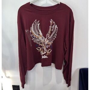 Wrangler‎ Retro Long Sleeve Graphic Crop Tee Shirt Women's Size L Maroon NWT